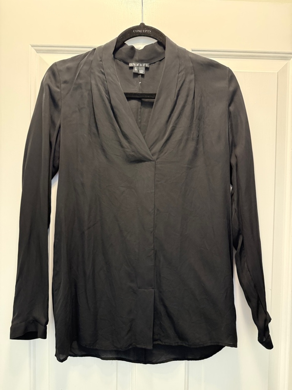 Theory silk draped neck blouse